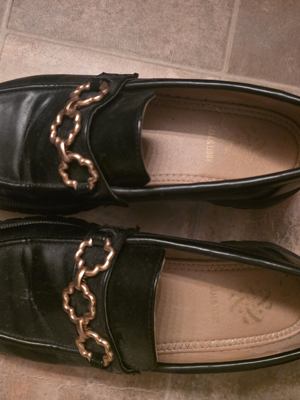 Sam & Libby Black Loafers with Bronze Chain Detail